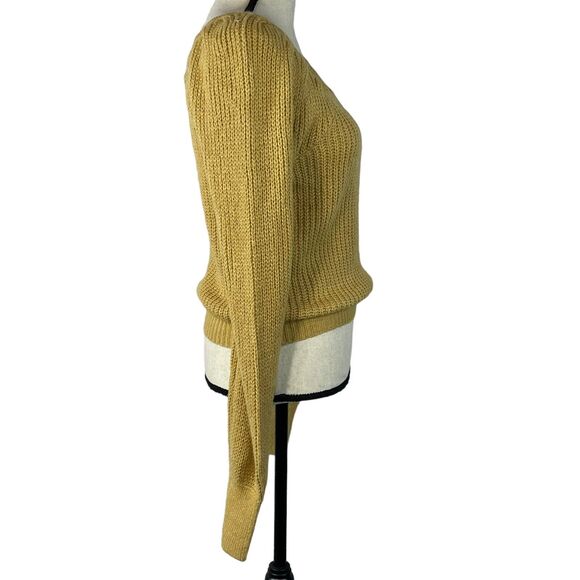 And Now This Small Crop Sweater Square Neck Long Puff Sleeves Stretch Curry New - Picture 3 of 8